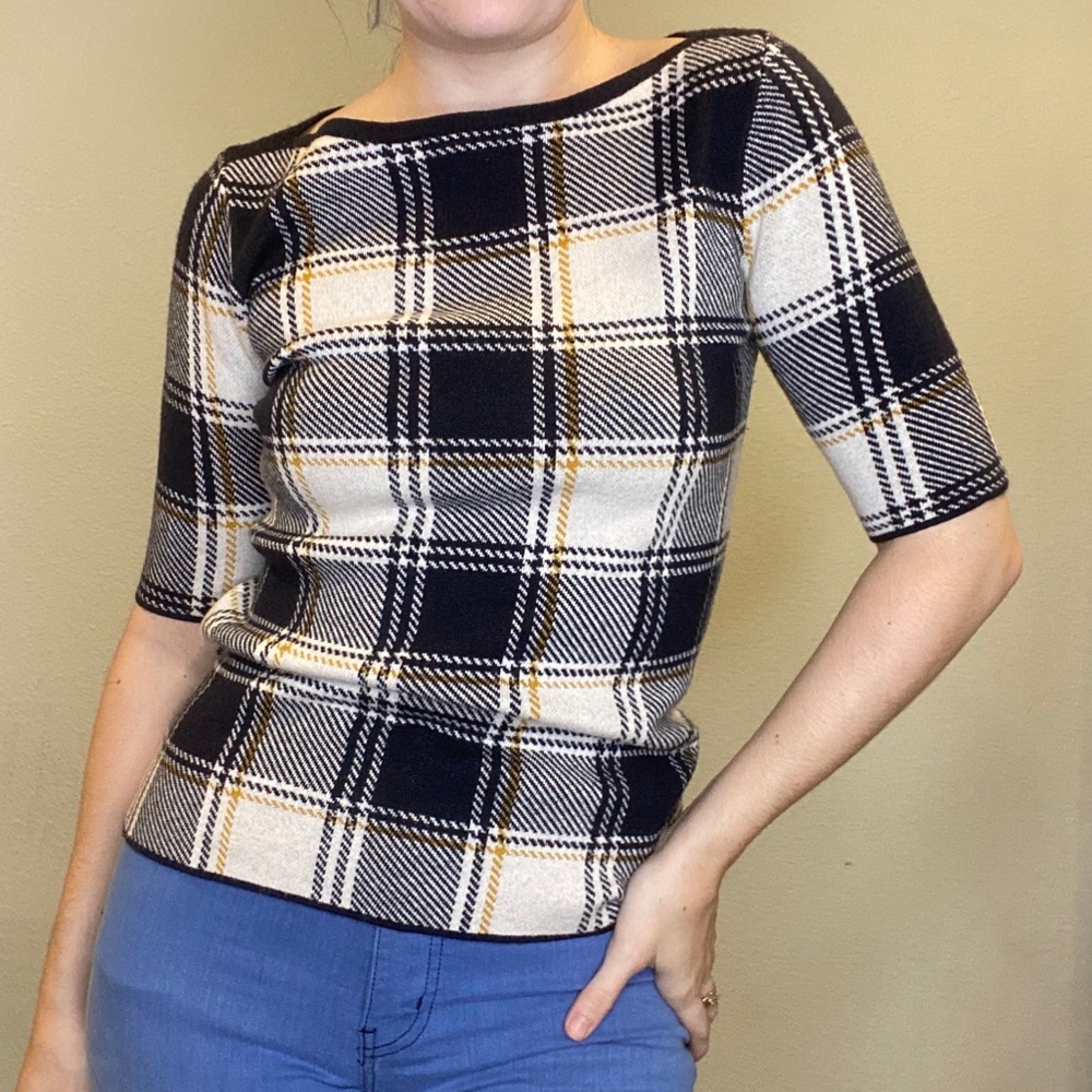 Ann Taylor Plaid Sweater Top Size XS